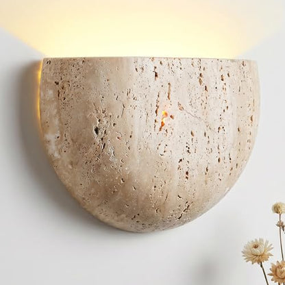 Natural Travertine Wall Sconce Half Moon Hardwired Stone Lights