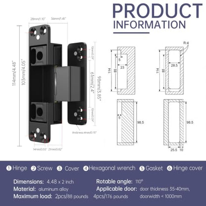 4.5 Inch Interior Hidden Door Hinge 110 Degree Self