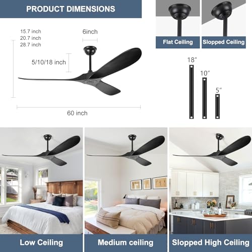 60'' Solid Wood Ceiling Fans without Light (60 inch / Black)