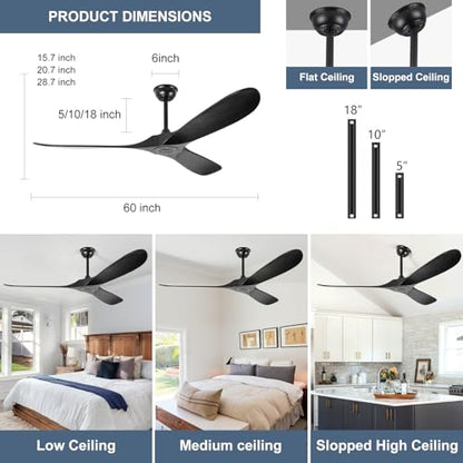 60'' Solid Wood Ceiling Fans without Light (60 inch / Black)
