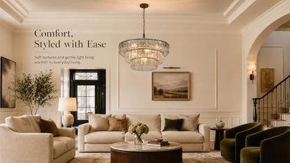 3 Tier 26 Inch Clear Crystal Glass Chandeliers (Clear Gold)