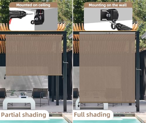 Outdoor Roller Shades 7 ft Wide (Walnut / 84"W x 96"H)