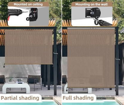 Outdoor Roller Shades 7 ft Wide (Walnut / 84"W x 96"H)