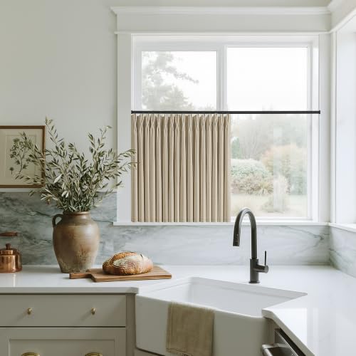 Oatmeal Beige Linen Blackout Curtains 36 Inch Length 2 Panels Pinch Pleated (Oatmeal / 50"W x 36"L (Pack of 2))