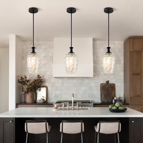 Glass Pendant Lights Kitchen Island (Black)