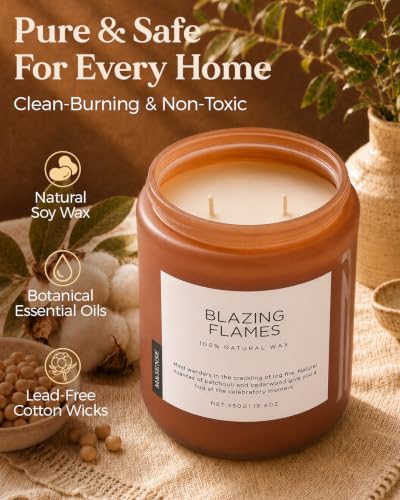 Blazingflames Scented Smoky Amber Woodsy Fireplace Candle 19.4Oz (Large Jar / Blazing Flames)