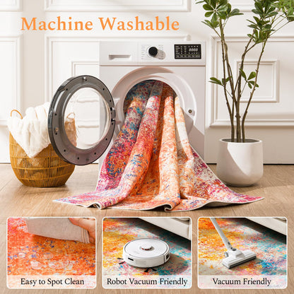 Washable 4ft Round Area Rug (Colorful / 4' (Round))