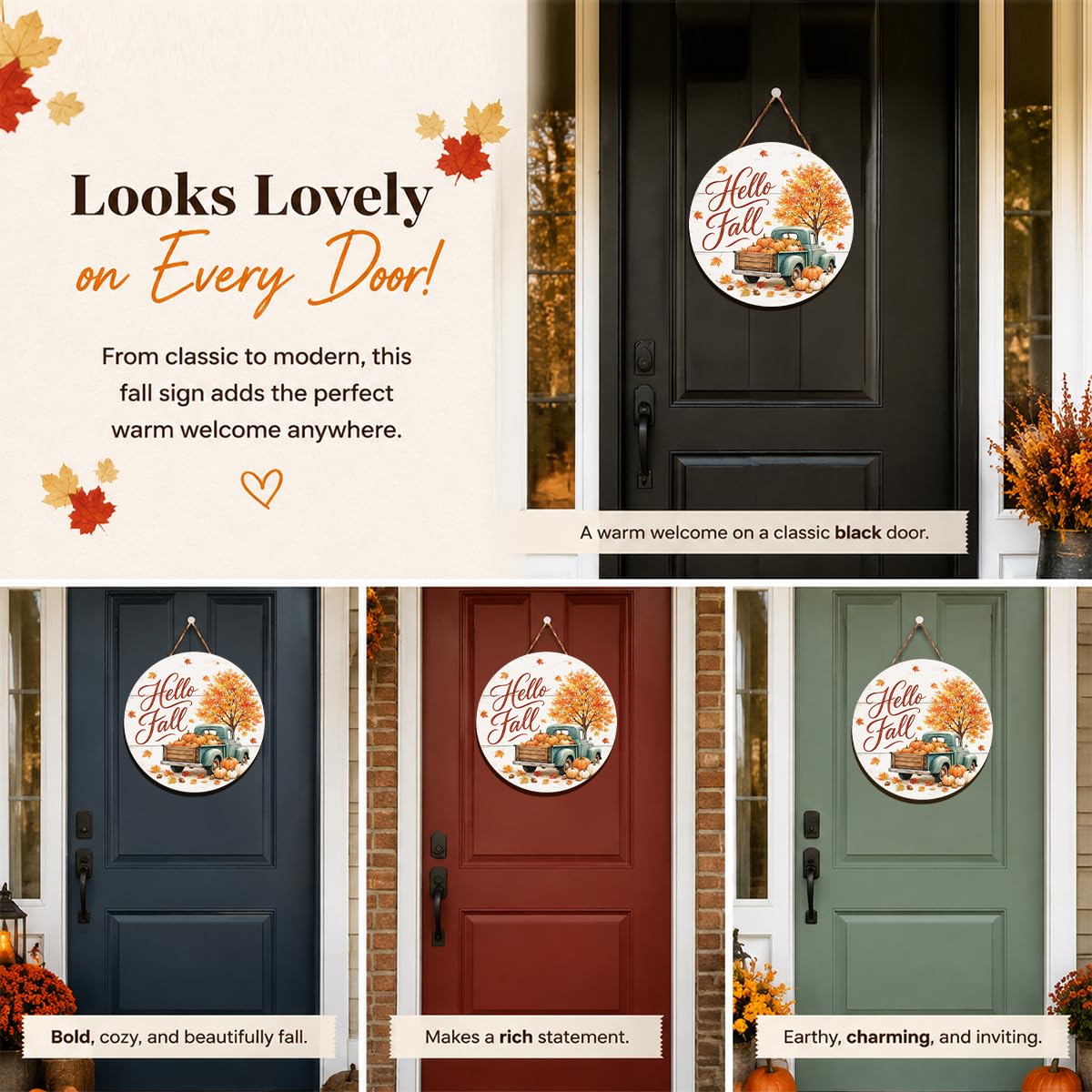 Fall Door Decor Wooden Hello Fall Sign (Fall22)