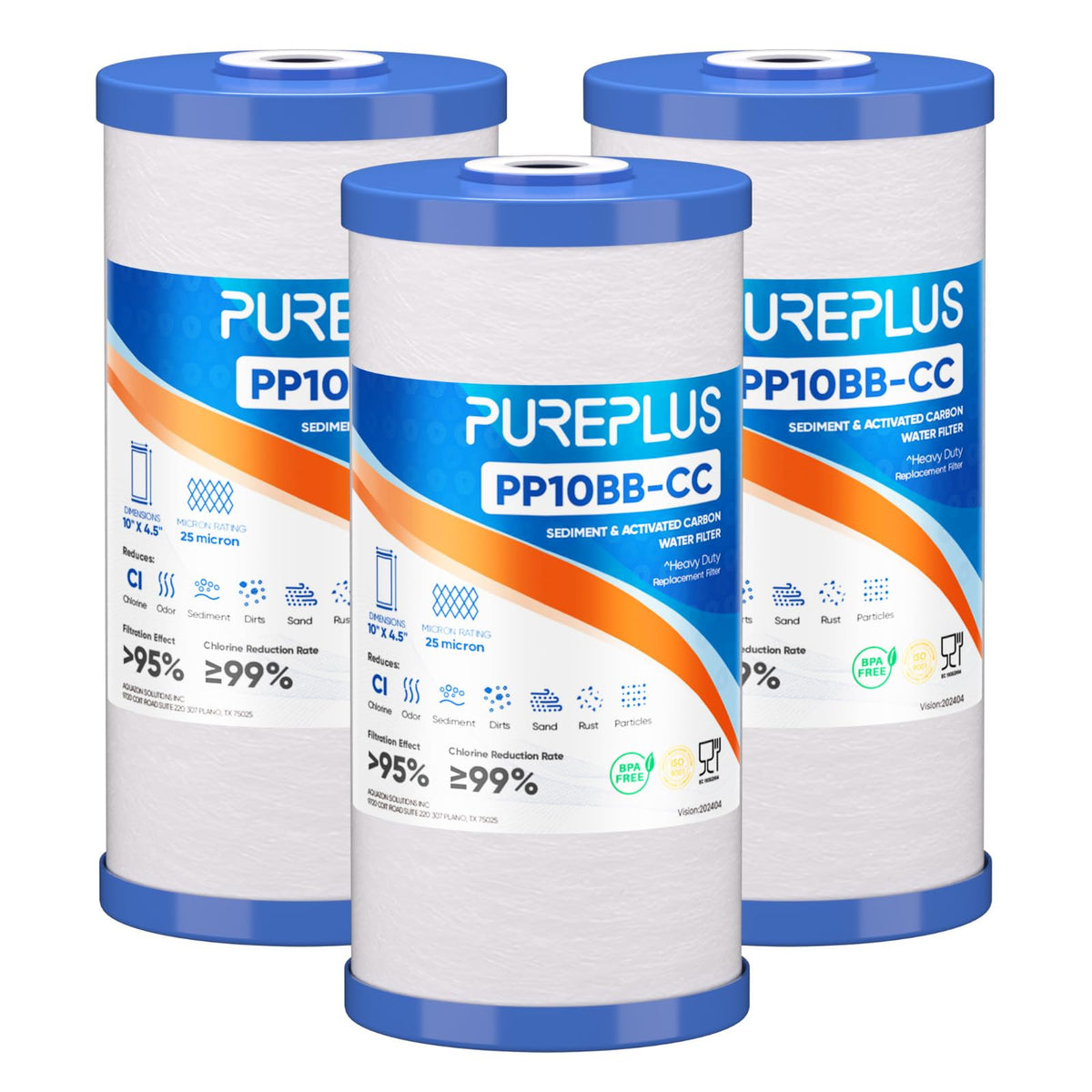 25 Micron 10"x4.5" Whole House Sediment and Carbon Filter (3 Count (Pack of 1))