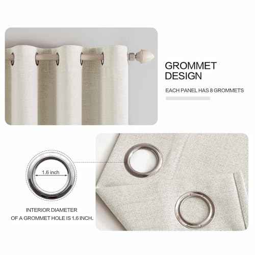 100% Blackout Linen Curtains for Bedroom 52x54 Inches Linen Beige (Linen Beige / 52"W x 54"L (Pack of 2))