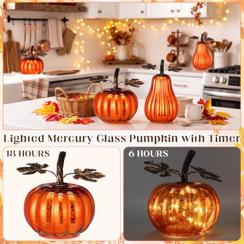 4 Pcs Glass Pumpkin Lighted Fall Thanksgiving Decor