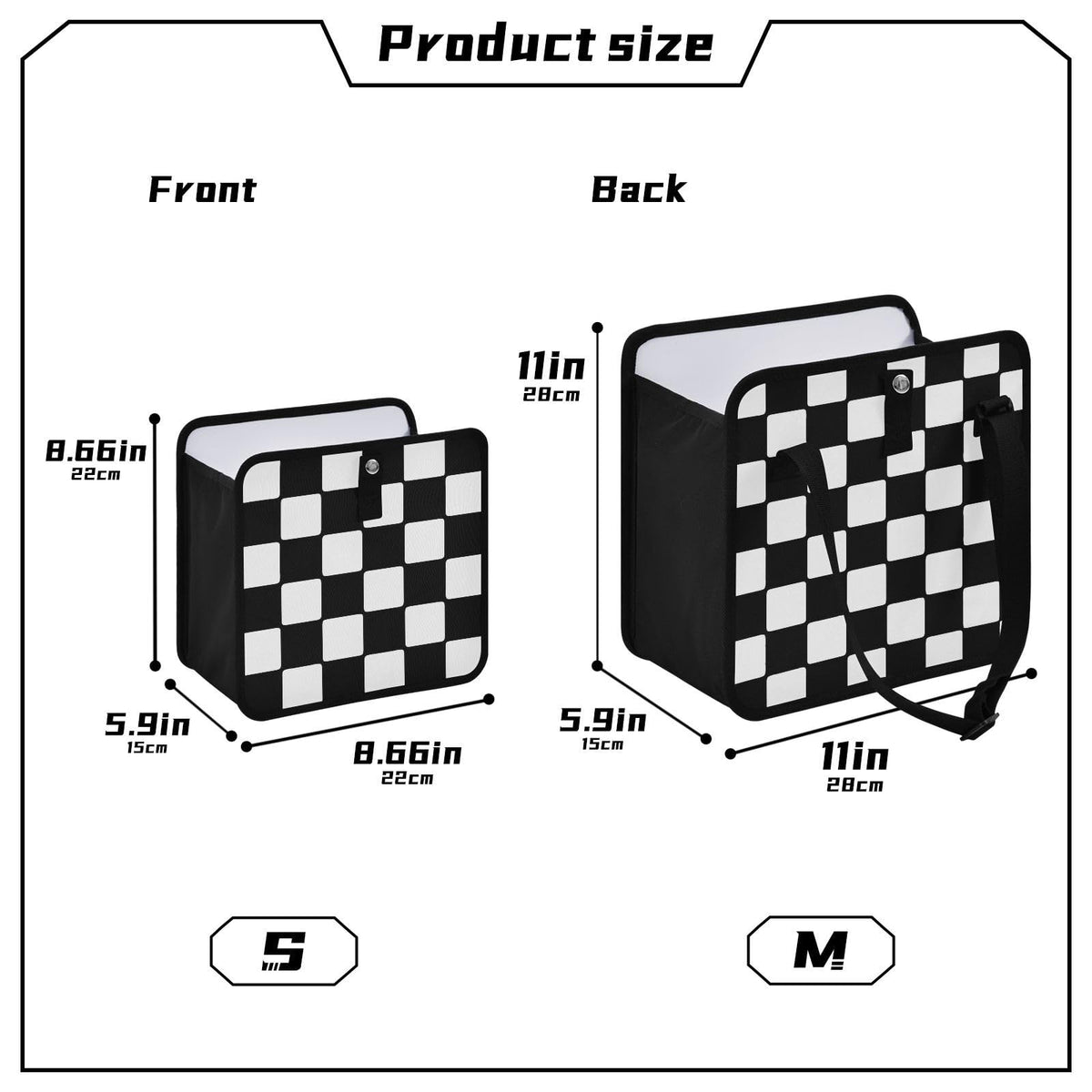 Checkered Black White Car Trash Can Car Organizer Car Garbage Can with Adjustable Strap for Back Front Seat Console Waterproof Leakproof Collapsible Portable 11 Inch Checkerboard (Checkerboard / M)