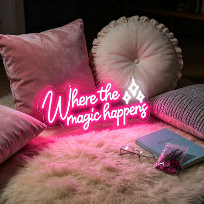 Where the magic happens Neon Sign Home Party Bedroom Bar Accent‑17.7"x7.9" (Where The Magic Happens)