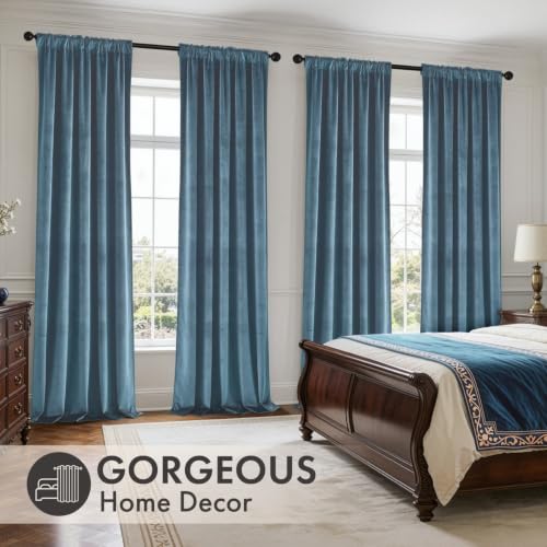 Dark Slate Velvet Curtains 4 Panel Set Back Tab 40 x 84 Inch Long (Dark Slate / 40"W x 84"L (Pack of 4))