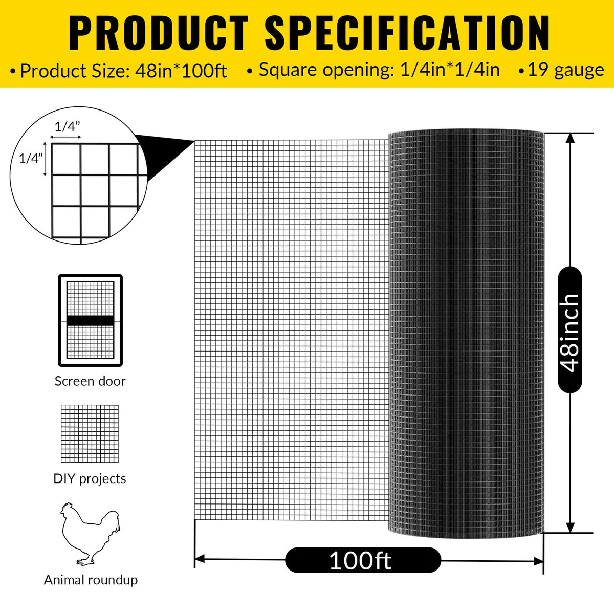 Hardware Cloth 1 (48 x 100 1/4 inch-Black)
