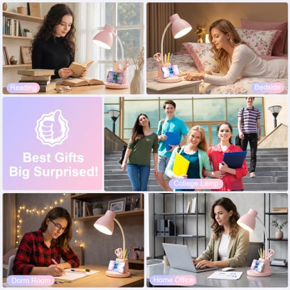 10W Wireless Charging LED Desk Lamp with Pen Holder (Pink)
