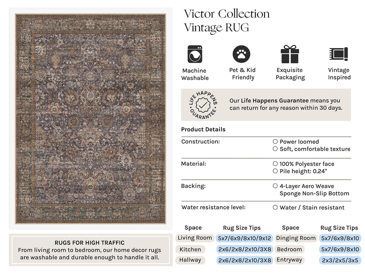 Hallway Runner Rugs 2x8 Blue Brown Vintage Rug (Retro | Blue Brown / 2' x 8' (Runner))