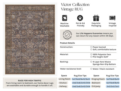 Hallway Runner Rugs 2x8 Blue Brown Vintage Rug (Retro | Blue Brown / 2' x 8' (Runner))