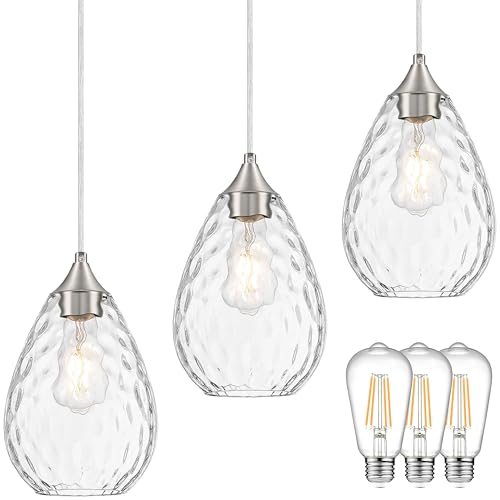 Glass Pendant Lights Kitchen Island 6" Pendant Light Fixtures Hammered Clear Glass Height Adjustable Modern Hanging Pendant Lights for Dining Room
