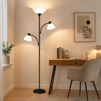 72" 3 Head Torchiere Floor Lamps with 2 Reading Lamp for Living Room (Black)