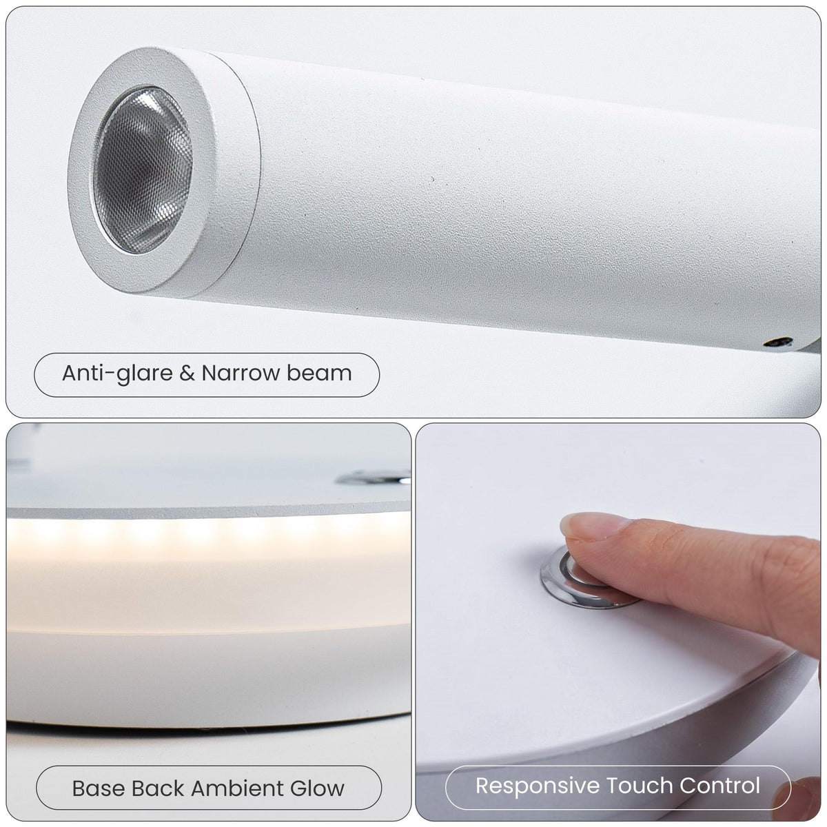 6W LED Bedside Wall Sconce with Switch (White 2Pcs)