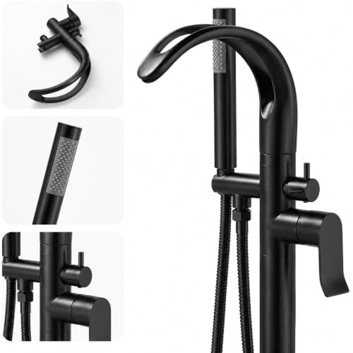 Freestanding Bathtub Faucet Stand Alone High Flow Brass Brush Gold Tub Filler