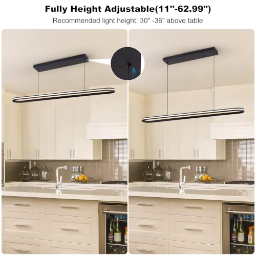 Modern LED Pendant Light Dimmable Linear Pendant Light 39.4in Semi Flush Mount Long Lights with Remote Control and Side Lighting for Living Room Kitchen Dining Room