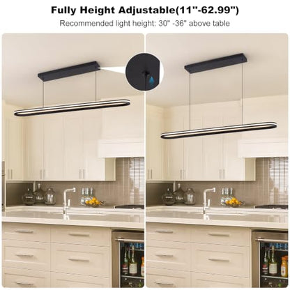 Modern LED Pendant Light Dimmable Linear Pendant Light 39.4in Semi Flush Mount Long Lights with Remote Control and Side Lighting for Living Room Kitchen Dining Room