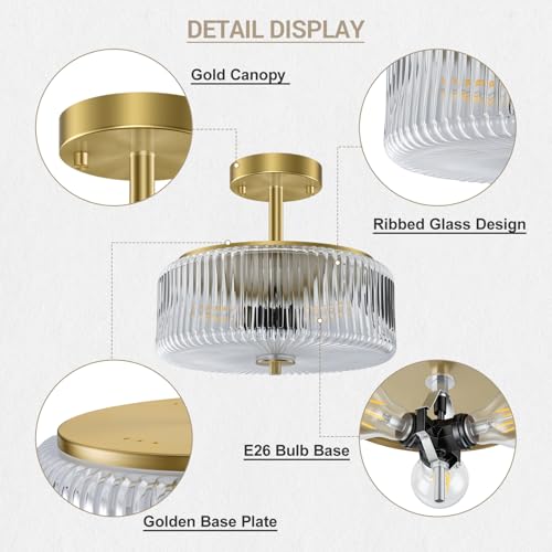 Ribbed Glass Semi Flush Mount Ceiling Light
