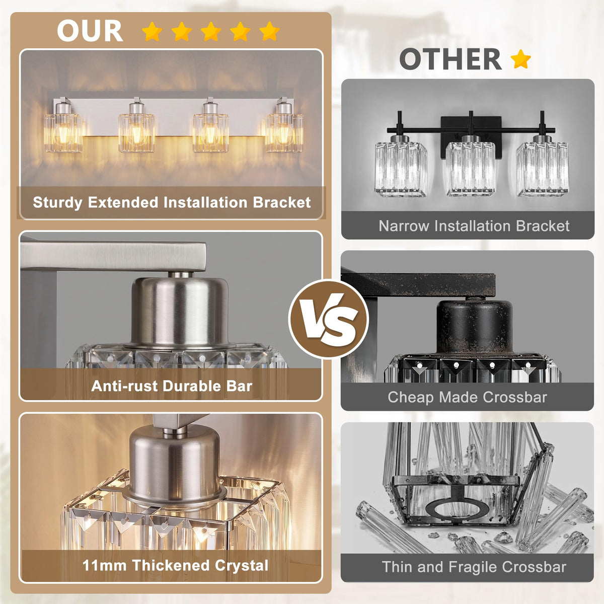 Modern Bathroom Vanity Light (Nickel & Square / 4-Light)