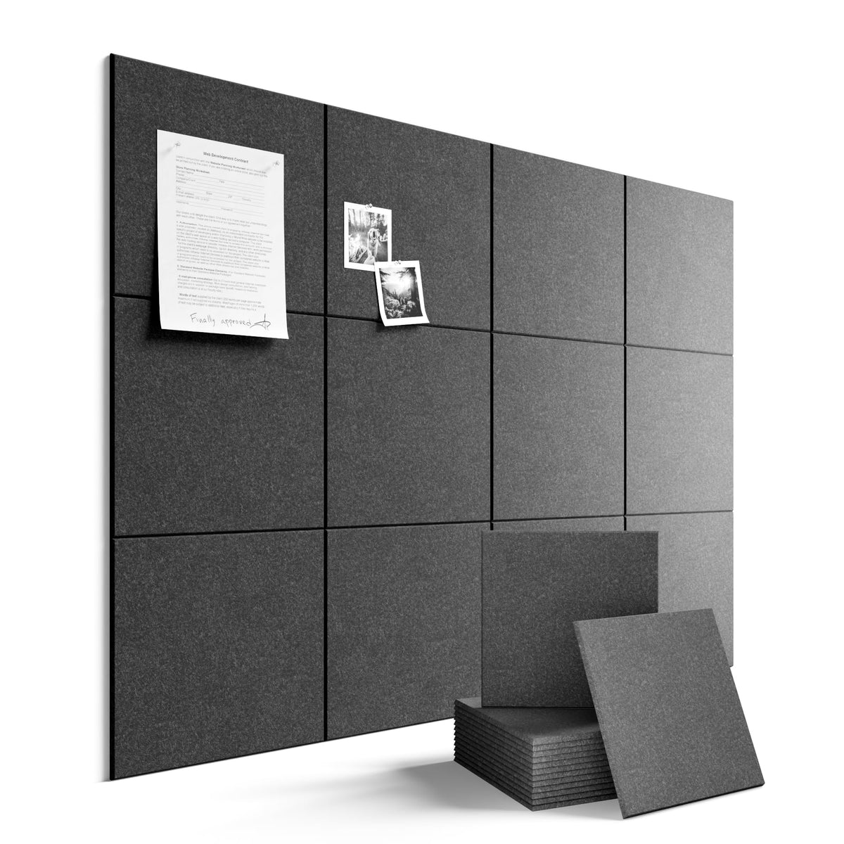 Felt Bulletin Board & Cork Board Alternative 48'' x 36'' (Charcoal Gray-1 / Solid tile 12-pack)