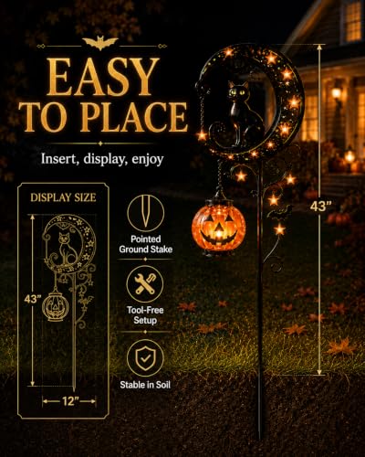 Halloween Garden Decorations Solar Cat Garden Lights Stake Outdoor Lantern Pumpkin Moon Yard Black Cat Waterproof Night Decor Holiday Jack Star LED Pathway Lawn Porch