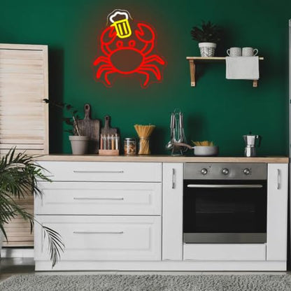 Crab Beer Neon Sign for Wall Decor Drinking Neon Light Bar Led Sign Red Seafood Neon Light Sign for Bar Seafood Market Coastal Beach Themed Restaurant (Red Beer Crab)
