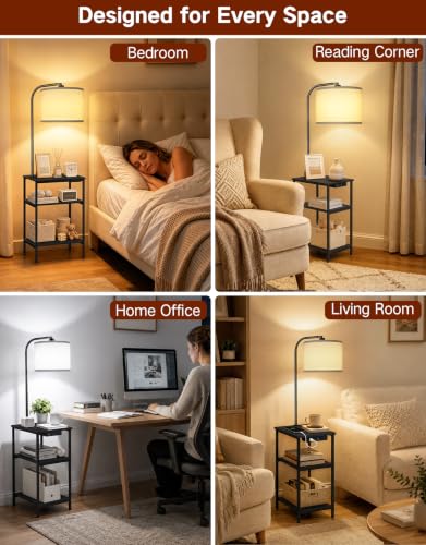 Floor Lamp with Side Table & Charging Station