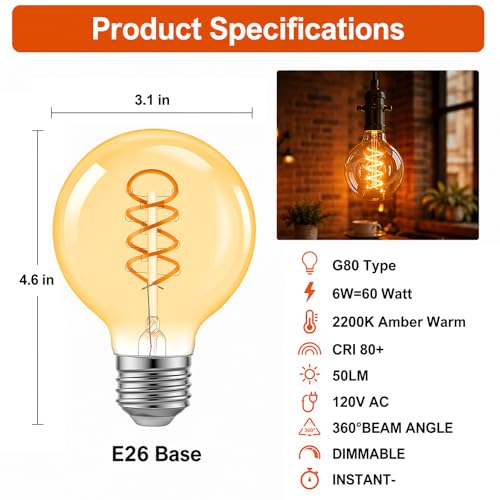 G80 Edison Bulbs Dimmable Vintage