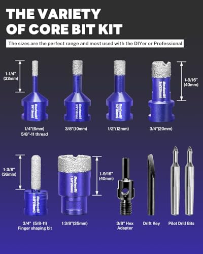 Diamond Hole Saw Kit with Pilot Bit Adapter
