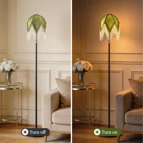 vintage Lampshade With Olive Green Velvet Tassel