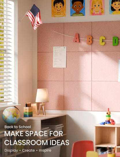 Felt Bulletin Board & Cork Board Alternative 48'' x 36'' (Pink-1 / Solid tile 6-pack)