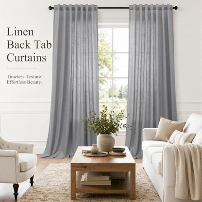 Grey Linen Curtains 90 Inches Long Drape for Living Room 2 Panels (Grey / 52"W x 90"L (Pack of 2))