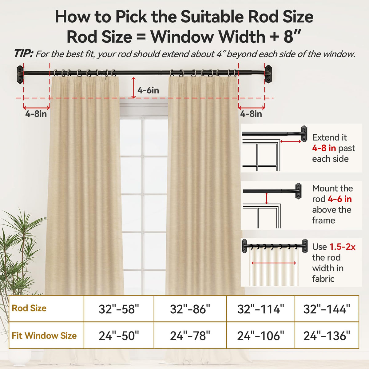 Curtain Rod 2 Pack 32 (Black / 32 to 58" - 2Pack)