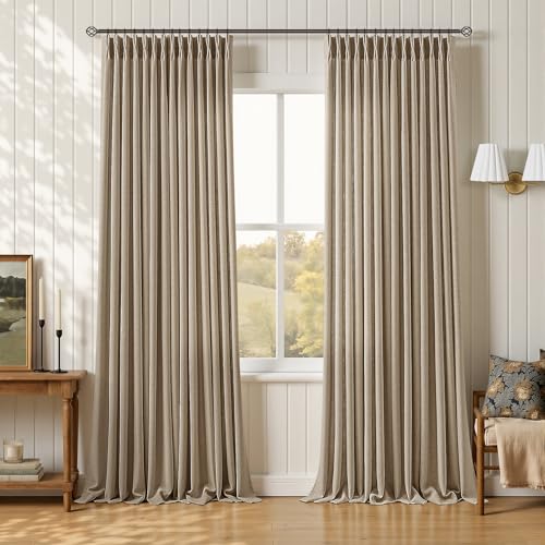 96 Inch Pinch Pleated Semi Sheer Linen Blend Curtains 2 Panels Dark Flax (Dark Flax / 40"W x 96"L (Pack of 2))