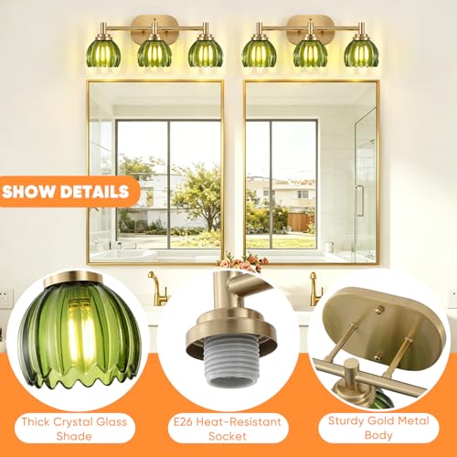 Bathroom Vanity Light with Green Tulip Glass Shade