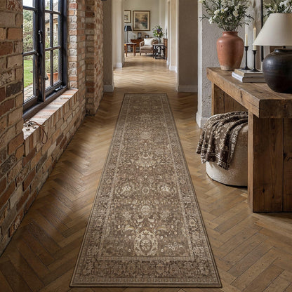 Hallway Runner Rugs 2'6 x 10' Brown Vintage Rug (Retro | Brown / 2'7" x 10' (Runner))