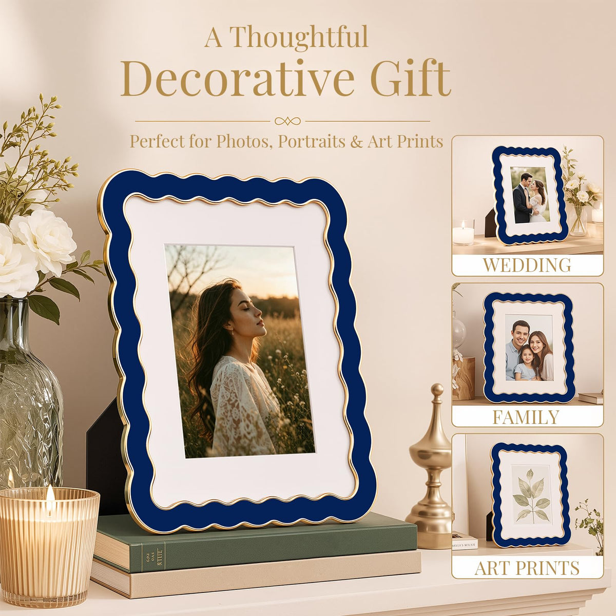 8x10 Scalloped Wavy Metal Picture Frame (Midnight Navy / 8x10)