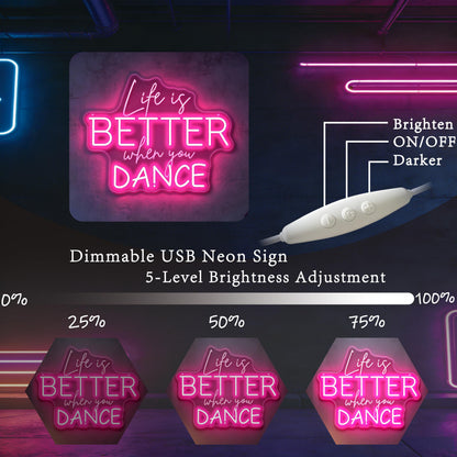 Life Is Better When You Dance Neon Sign Dancing Home Wall Decor 16.3"x12.6" (BETTER DANCE)
