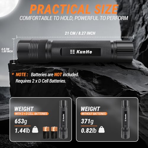 2D Cell Battery Large Flashlight High Lumen Aluminum Alloy Heavy Duty Handheld Flashlight Battery Not Included