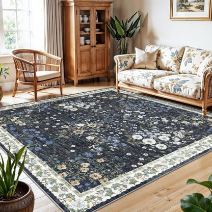 7x7 Vintage Floral Dining Room Rug (Blue / 7x7)