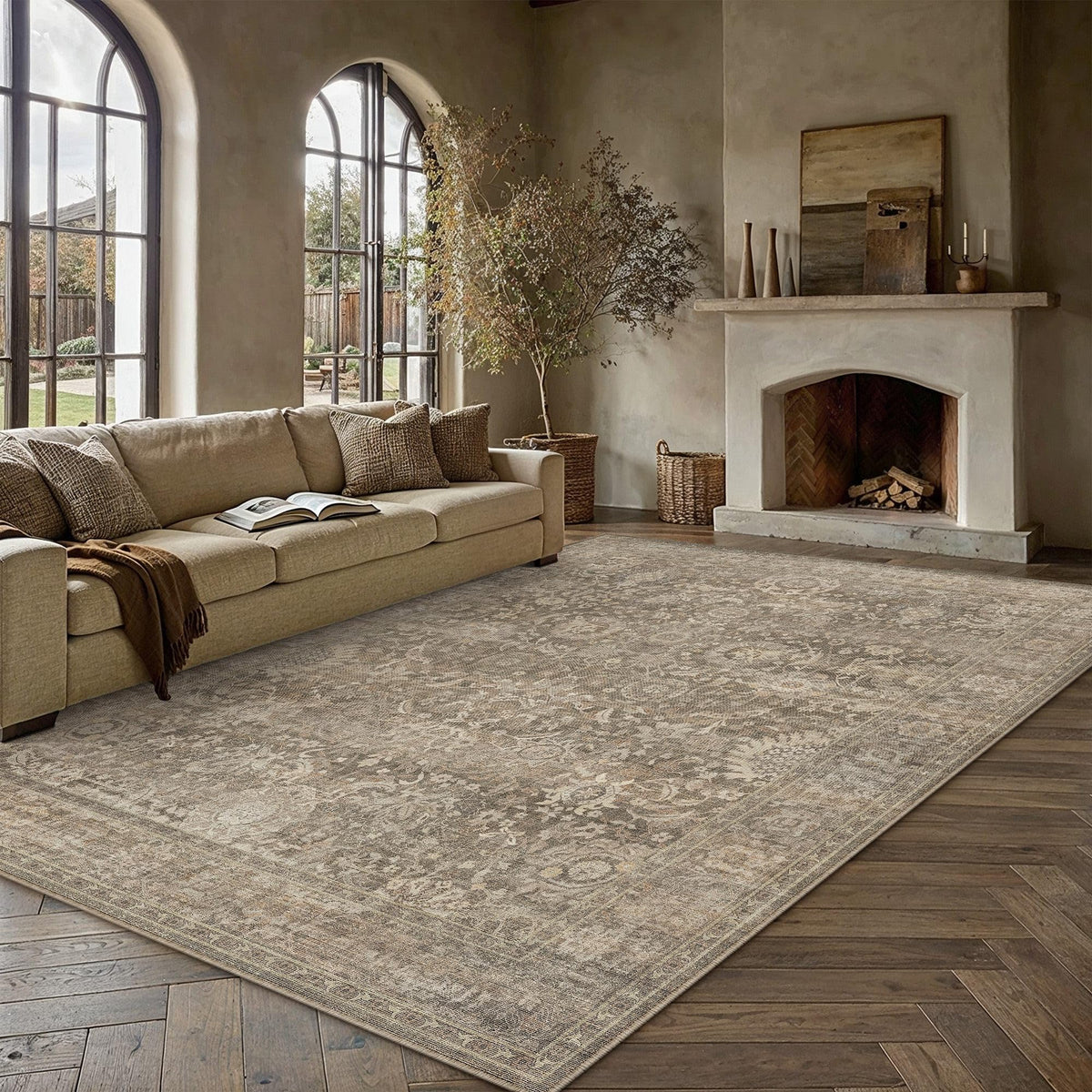 Area Rugs 8x10 Light Brown Vintage Rug for Living Room (Retro | Light Brown / 8' x 10' (Rectangular))