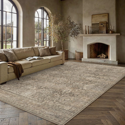 Area Rugs 8x10 Light Brown Vintage Rug for Living Room (Retro | Light Brown / 8' x 10' (Rectangular))