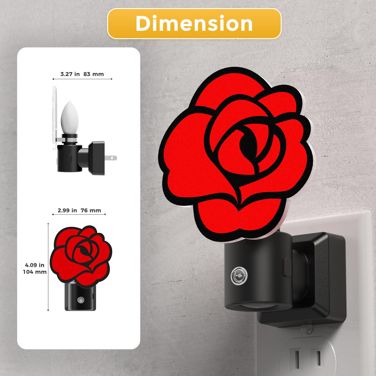 Night Lights Plug into Wall (Red Gothic Rose / 2 Pack)